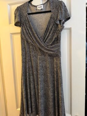 Leota Black and White Midi Wrap Dress